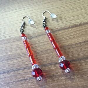 **5 For $20***Red Beaded Dangle Earrings, Handmade Ladies Earrings